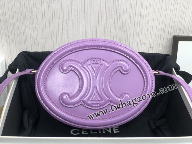 Celine專櫃2023新款經典凱旋門Logo大月餅包斜挎女包 賽琳OVAL CUIR TRIOMPHE大光滑牛皮革橢圓形手袋 sldj2262